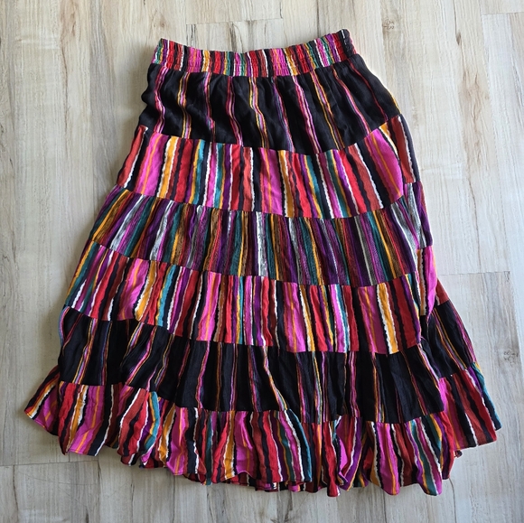 Vtg Carole Little Colorful Pattchwork tiered Midi skirt with an elastic waist 12 - Picture 6 of 6